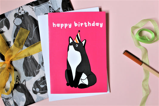 Party fox birthday card